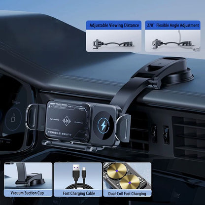 15W Wireless Charging Car Mount for Mobile Phone or Tablet – 90° Rotation, Stable & Adjustable