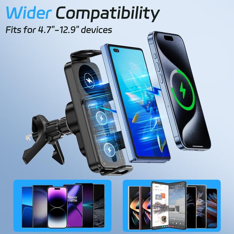 15W Wireless Charging Car Mount for Phones – 90° Rotation, Stable & Adjustable