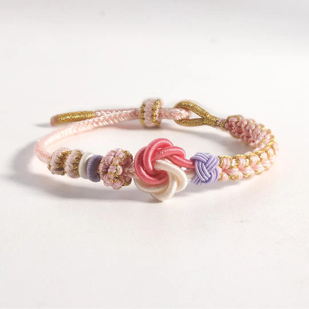 Grandfather & Granddaughter A LINK THAT CAN NEVER BE UNDONE Peach Blossom Knot Bracelet