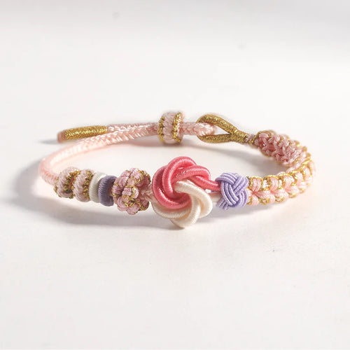 Grandfather & Granddaughter A LINK THAT CAN NEVER BE UNDONE Peach Blossom Knot Bracelet