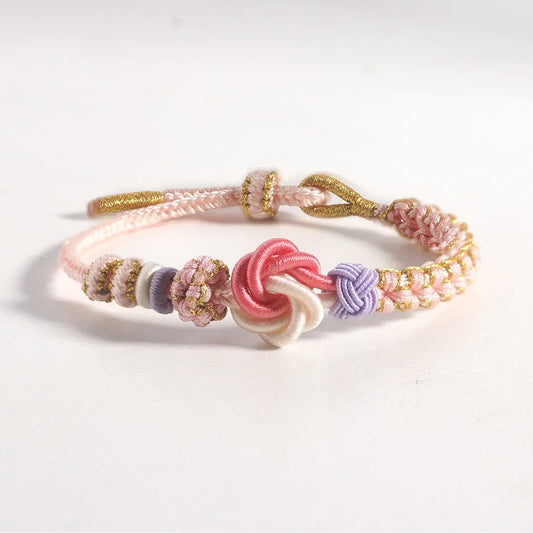 Grandfather & Granddaughter A LINK THAT CAN NEVER BE UNDONE Peach Blossom Knot Bracelet
