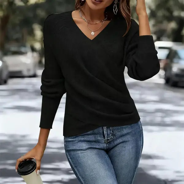 Elegant Women's Casual Knit Sweater, Long Sleeve Warm Pullover for Spring & Fall, Korean Style Holiday Fashion Top