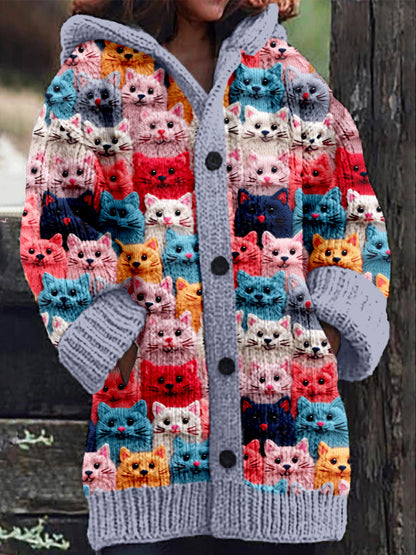 Springtime Feline Fantasy Hooded Cardigan
