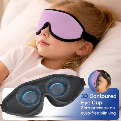 3D Sleep Mask for Kids, Light Block Sleeping Blindfold Memory Foam Contoured Eye Mask for Sleep, Adjustable Strap Eye Cover and Travel Sleep Mask for Boys Girls