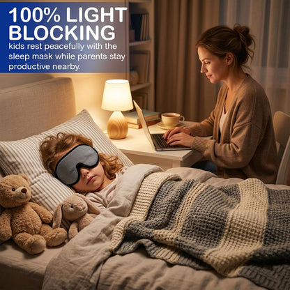 3D Sleep Mask for Kids, Light Block Sleeping Blindfold Memory Foam Contoured Eye Mask for Sleep, Adjustable Strap Eye Cover and Travel Sleep Mask for Boys Girls
