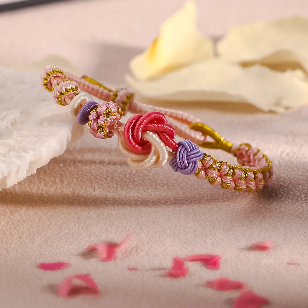 Grandfather & Granddaughter A LINK THAT CAN NEVER BE UNDONE Peach Blossom Knot Bracelet