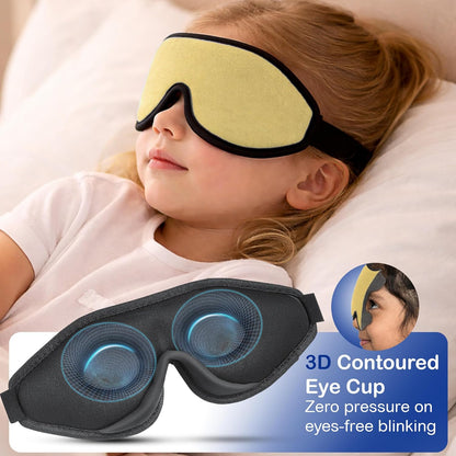 3D Sleep Mask for Kids, Light Block Sleeping Blindfold Memory Foam Contoured Eye Mask for Sleep, Adjustable Strap Eye Cover and Travel Sleep Mask for Boys Girls