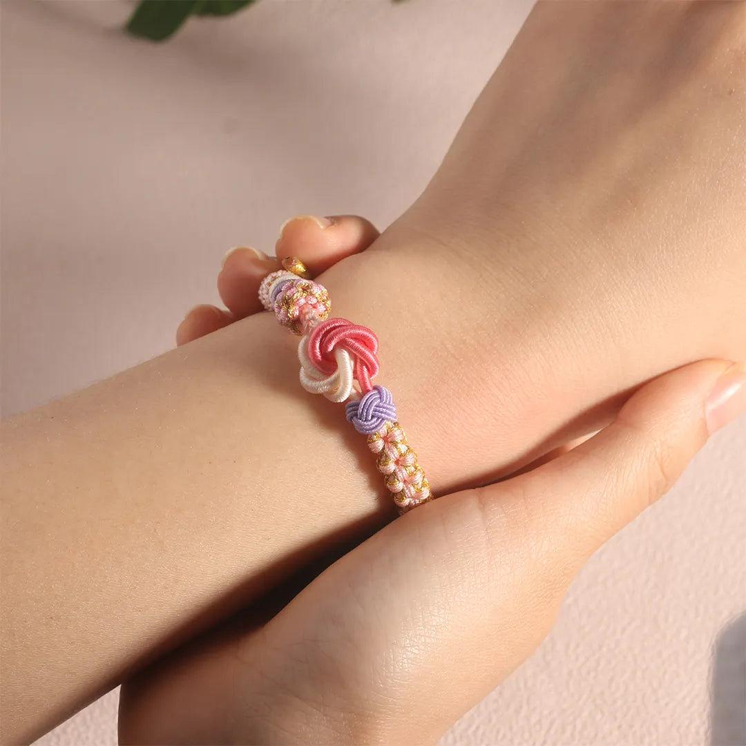 Grandfather & Granddaughter A LINK THAT CAN NEVER BE UNDONE Peach Blossom Knot Bracelet