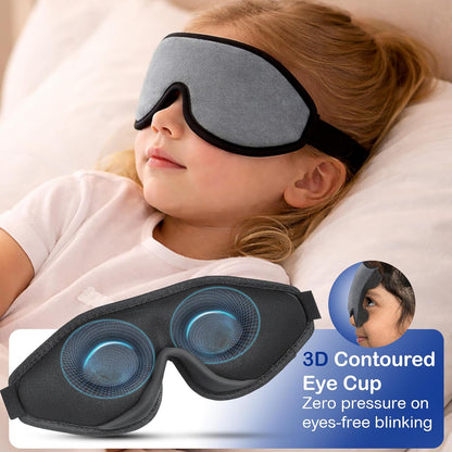 3D Sleep Mask for Kids, Light Block Sleeping Blindfold Memory Foam Contoured Eye Mask for Sleep, Adjustable Strap Eye Cover and Travel Sleep Mask for Boys Girls