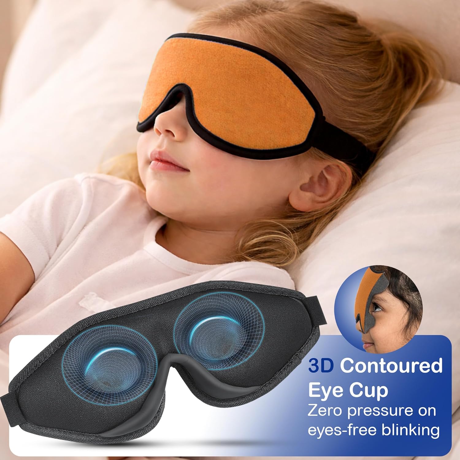 3D Sleep Mask for Kids, Light Block Sleeping Blindfold Memory Foam Contoured Eye Mask for Sleep, Adjustable Strap Eye Cover and Travel Sleep Mask for Boys Girls