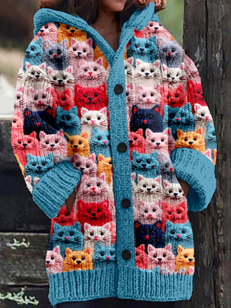Springtime Feline Fantasy Hooded Cardigan