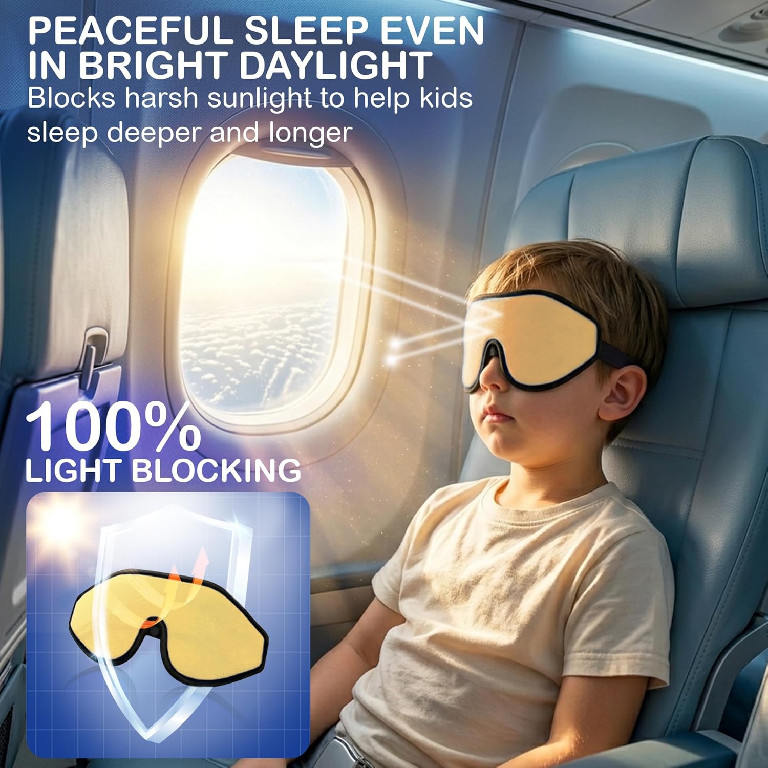 3D Sleep Mask for Kids, Light Block Sleeping Blindfold Memory Foam Contoured Eye Mask for Sleep, Adjustable Strap Eye Cover and Travel Sleep Mask for Boys Girls