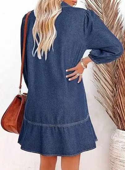 V-Neck Denim Dress — Where Comfort Meets Classic Style