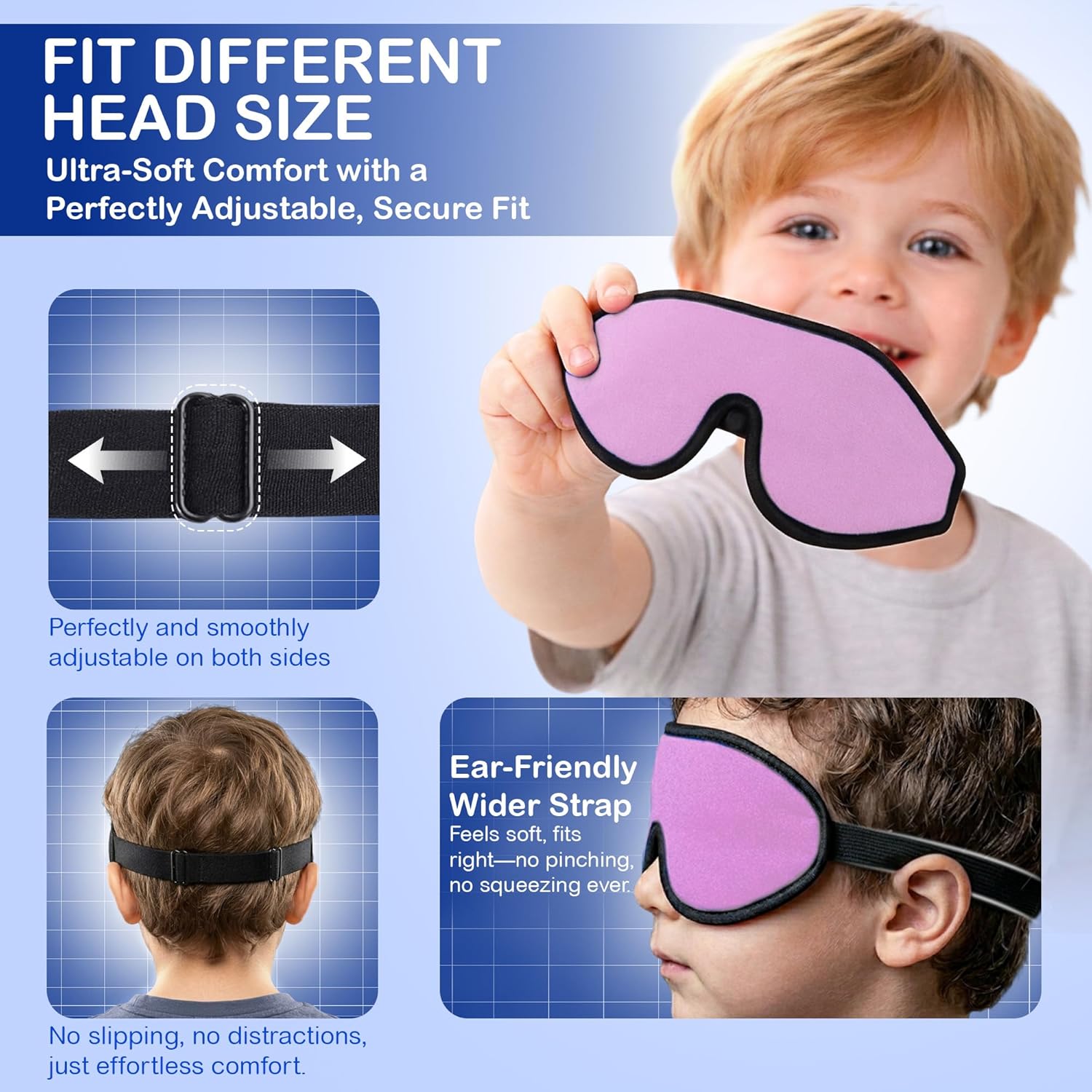 3D Sleep Mask for Kids, Light Block Sleeping Blindfold Memory Foam Contoured Eye Mask for Sleep, Adjustable Strap Eye Cover and Travel Sleep Mask for Boys Girls