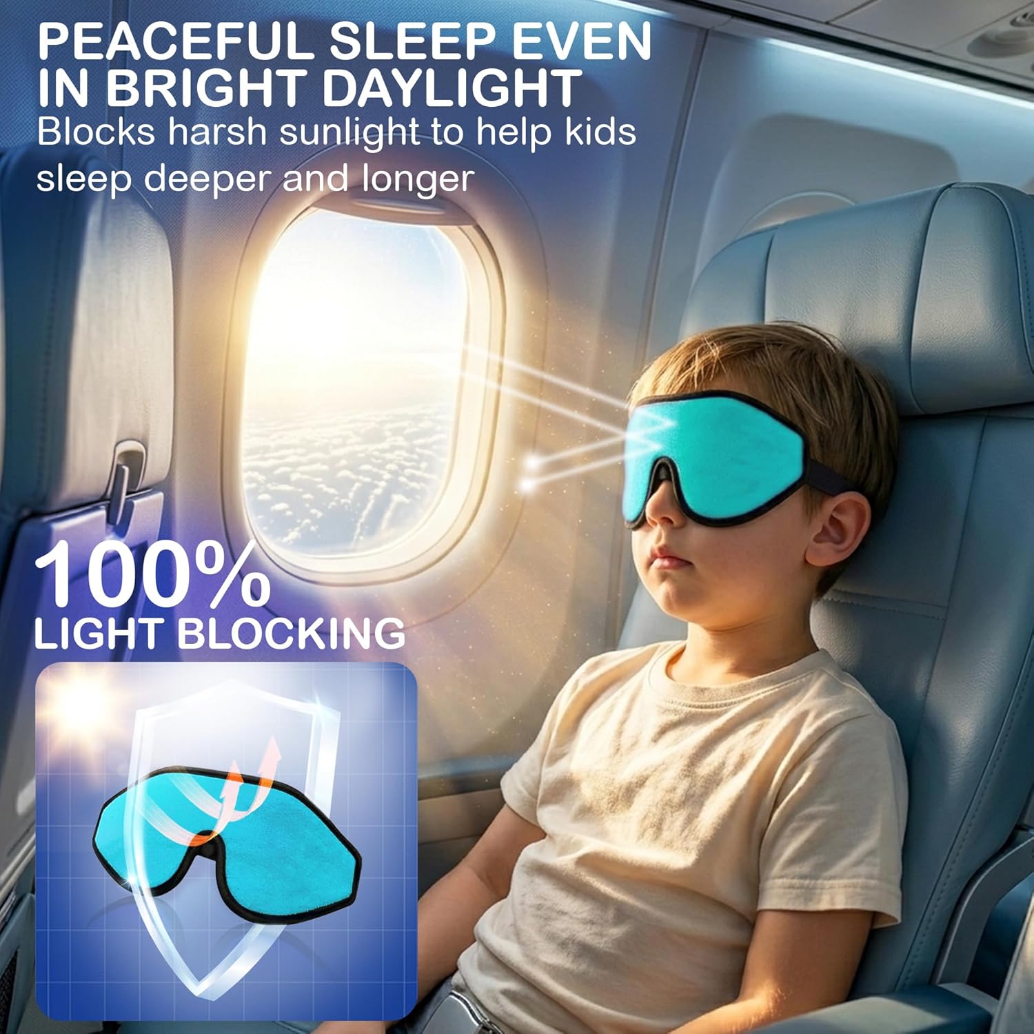 3D Sleep Mask for Kids, Light Block Sleeping Blindfold Memory Foam Contoured Eye Mask for Sleep, Adjustable Strap Eye Cover and Travel Sleep Mask for Boys Girls