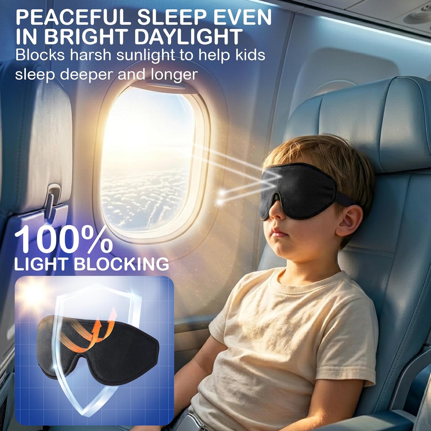 3D Sleep Mask for Kids, Light Block Sleeping Blindfold Memory Foam Contoured Eye Mask for Sleep, Adjustable Strap Eye Cover and Travel Sleep Mask for Boys Girls