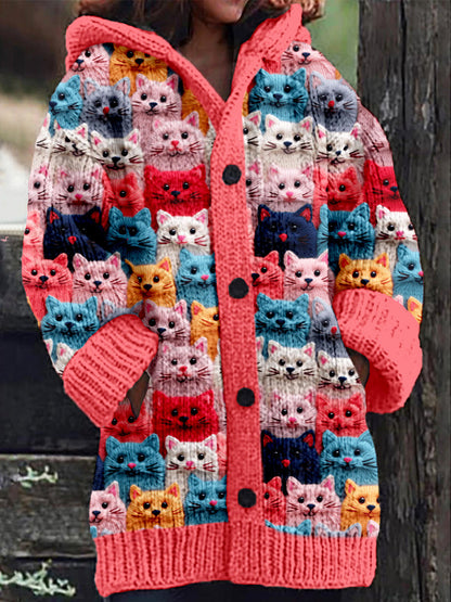 Springtime Feline Fantasy Hooded Cardigan