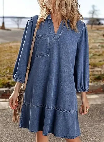 V-Neck Denim Dress — Where Comfort Meets Classic Style