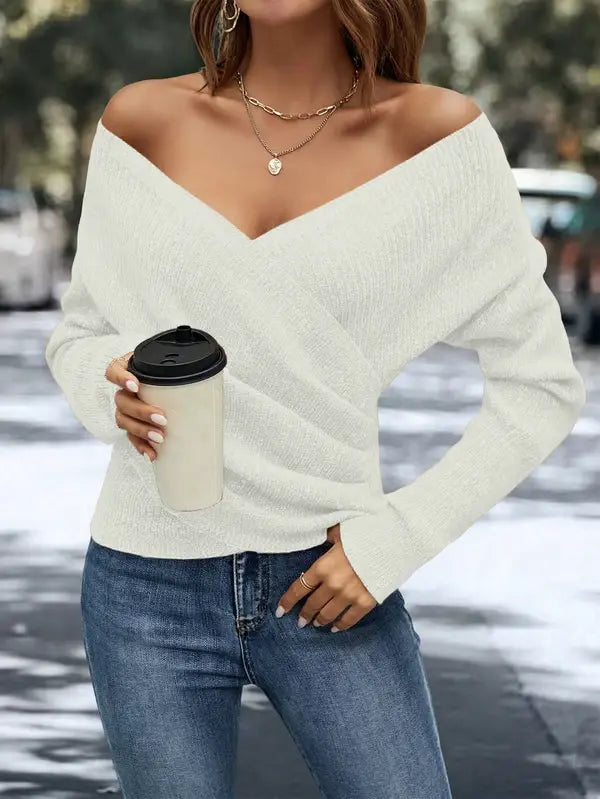 Elegant Women's Casual Knit Sweater, Long Sleeve Warm Pullover for Spring & Fall, Korean Style Holiday Fashion Top