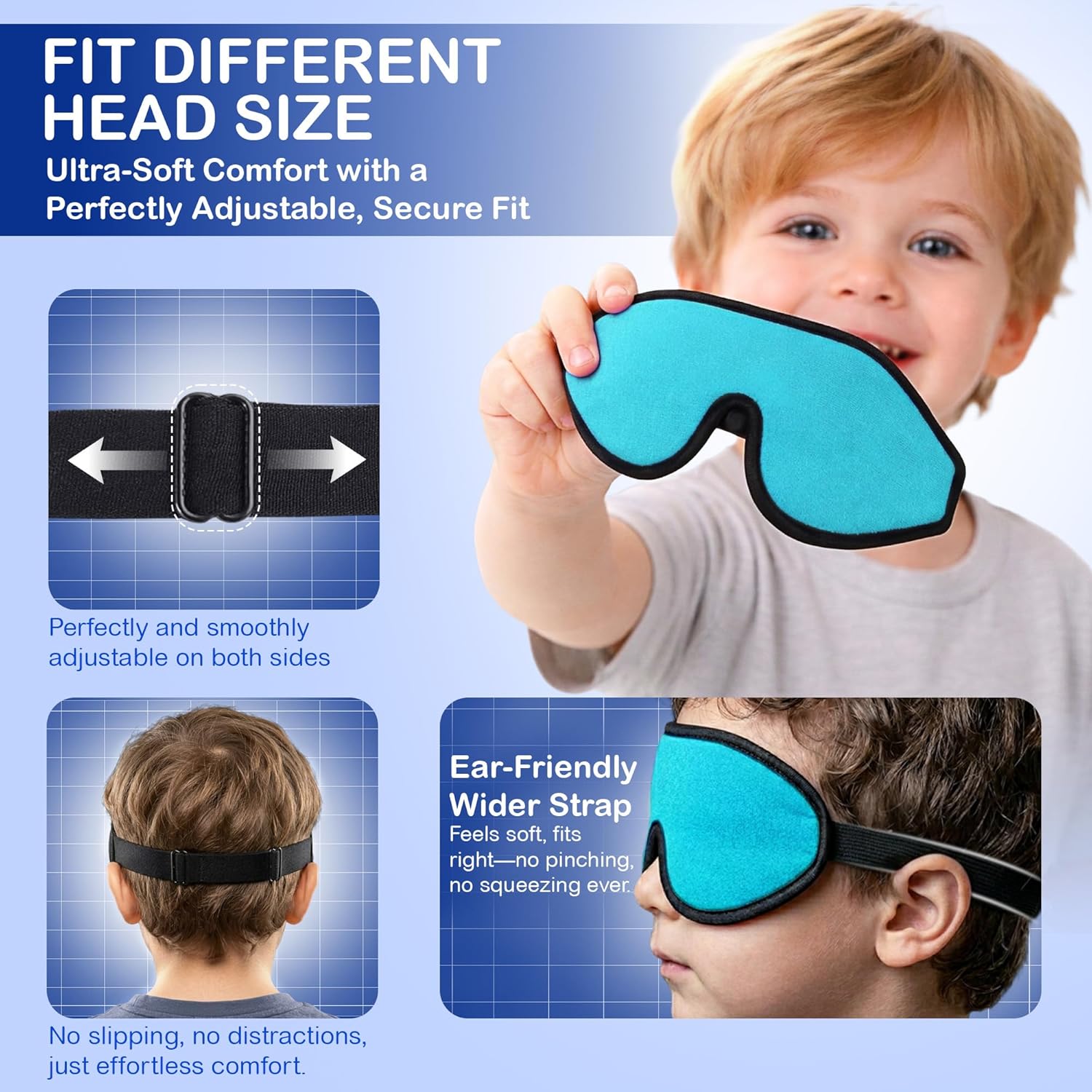 3D Sleep Mask for Kids, Light Block Sleeping Blindfold Memory Foam Contoured Eye Mask for Sleep, Adjustable Strap Eye Cover and Travel Sleep Mask for Boys Girls