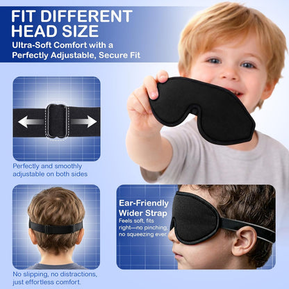 3D Sleep Mask for Kids, Light Block Sleeping Blindfold Memory Foam Contoured Eye Mask for Sleep, Adjustable Strap Eye Cover and Travel Sleep Mask for Boys Girls