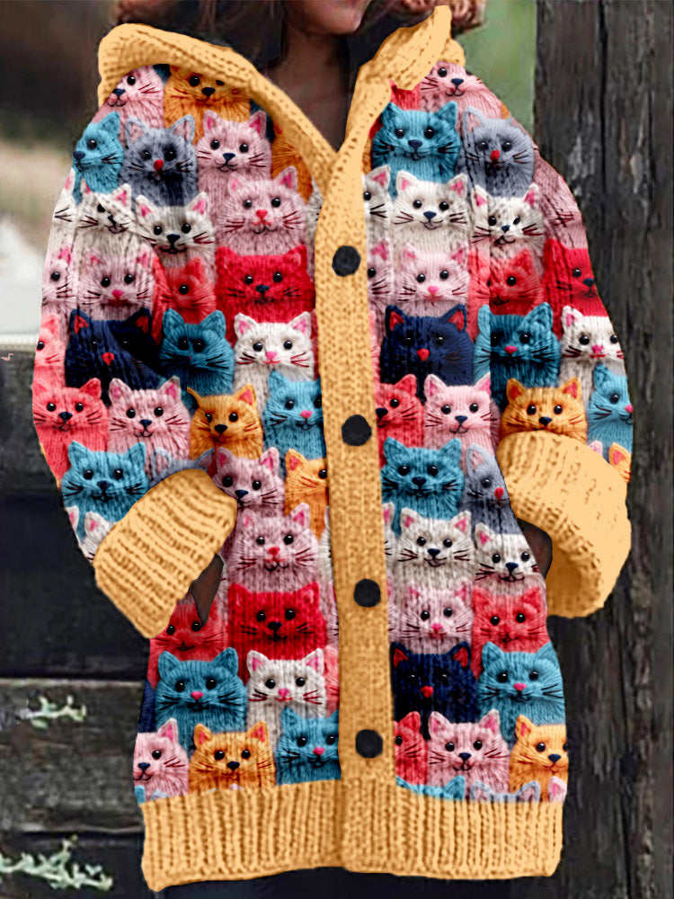 Springtime Feline Fantasy Hooded Cardigan