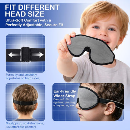 3D Sleep Mask for Kids, Light Block Sleeping Blindfold Memory Foam Contoured Eye Mask for Sleep, Adjustable Strap Eye Cover and Travel Sleep Mask for Boys Girls