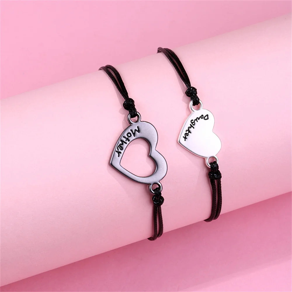 Custom Name Hollow Heart Bracelet - Mother & Daughter