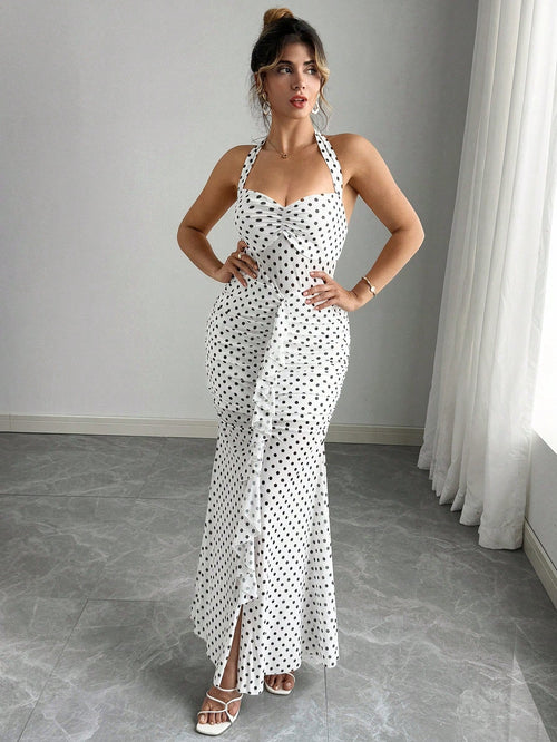 Polka Halter Maxi Dress