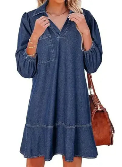 V-Neck Denim Dress — Where Comfort Meets Classic Style