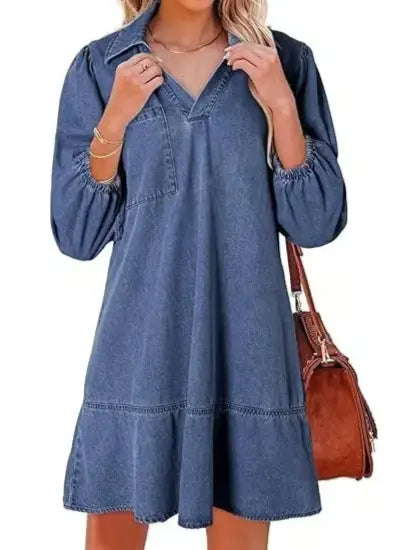V-Neck Denim Dress — Where Comfort Meets Classic Style