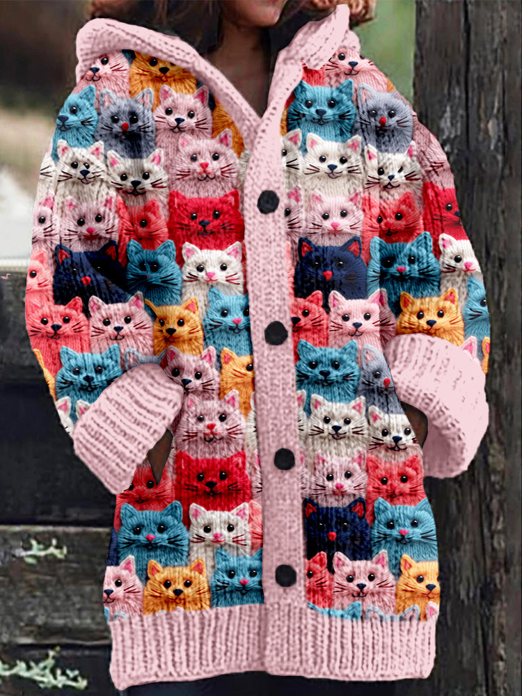 Springtime Feline Fantasy Hooded Cardigan
