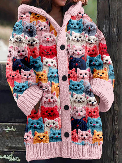 Springtime Feline Fantasy Hooded Cardigan