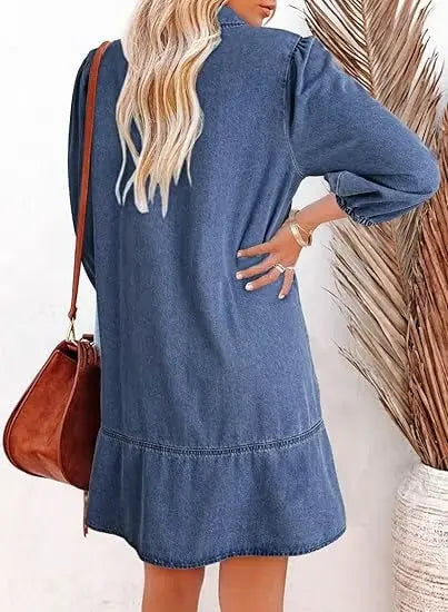 V-Neck Denim Dress — Where Comfort Meets Classic Style
