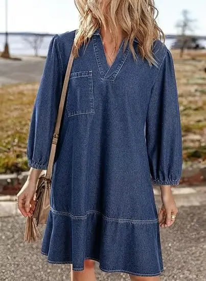 V-Neck Denim Dress — Where Comfort Meets Classic Style