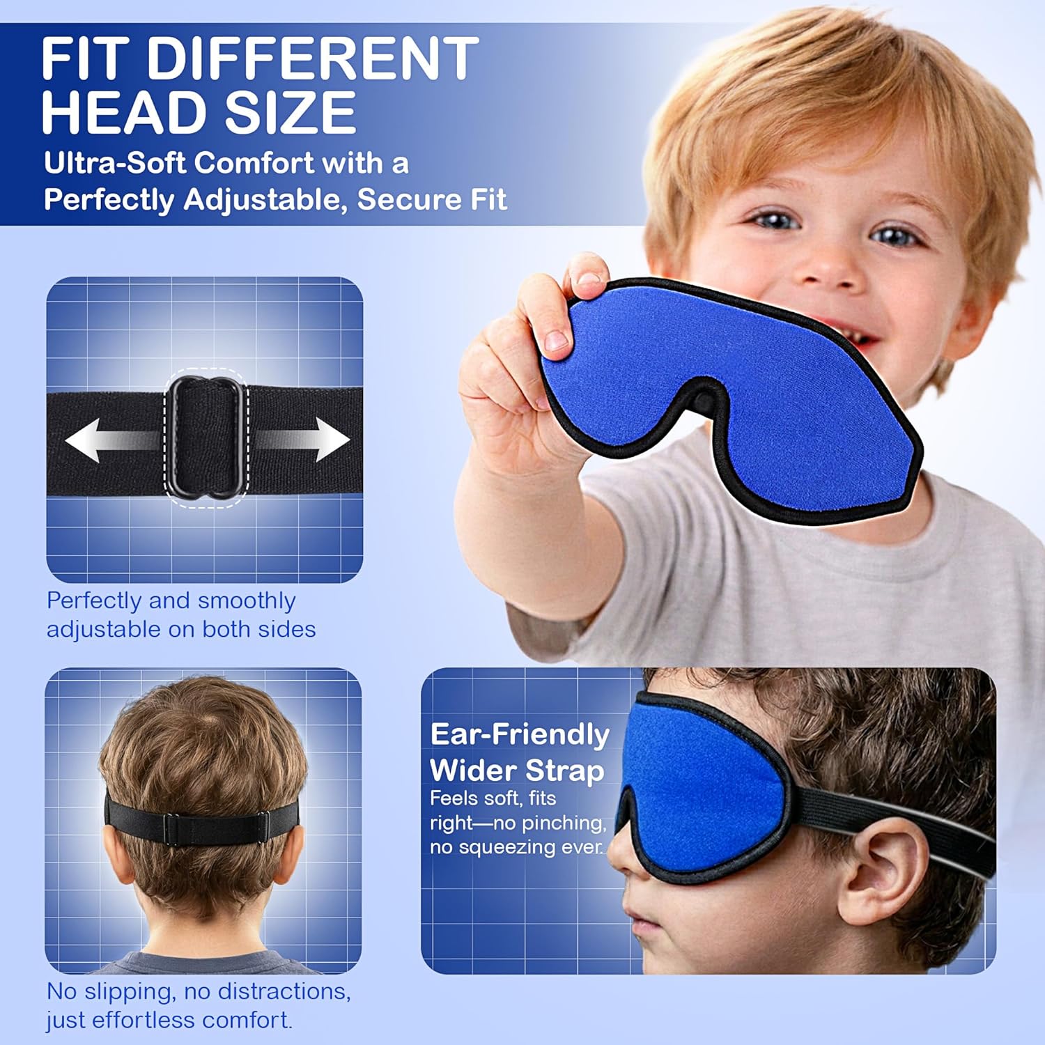 3D Sleep Mask for Kids, Light Block Sleeping Blindfold Memory Foam Contoured Eye Mask for Sleep, Adjustable Strap Eye Cover and Travel Sleep Mask for Boys Girls