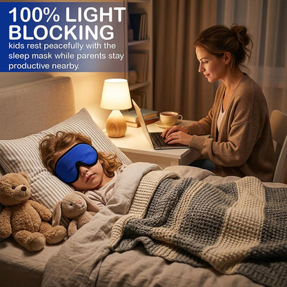 3D Sleep Mask for Kids, Light Block Sleeping Blindfold Memory Foam Contoured Eye Mask for Sleep, Adjustable Strap Eye Cover and Travel Sleep Mask for Boys Girls