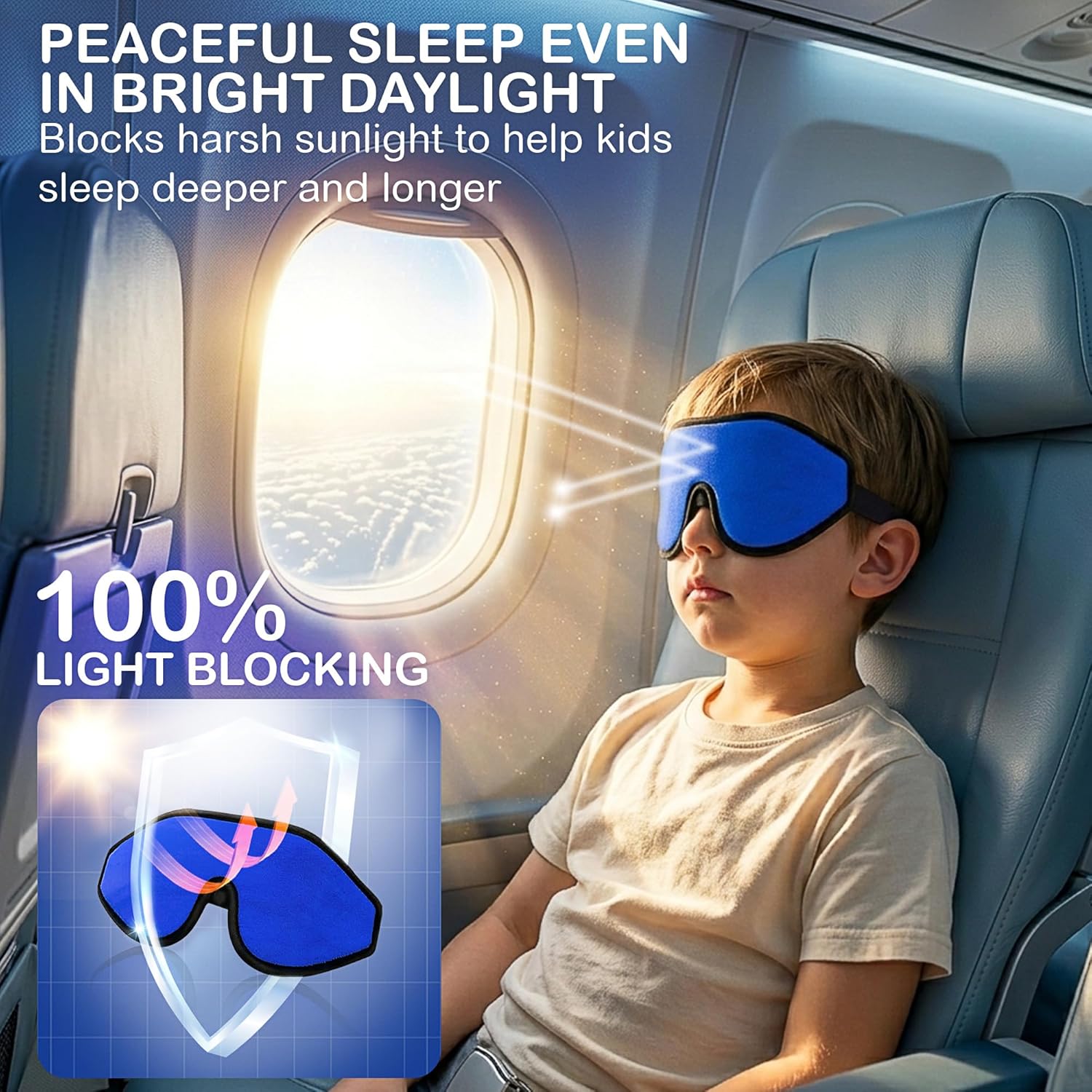 3D Sleep Mask for Kids, Light Block Sleeping Blindfold Memory Foam Contoured Eye Mask for Sleep, Adjustable Strap Eye Cover and Travel Sleep Mask for Boys Girls